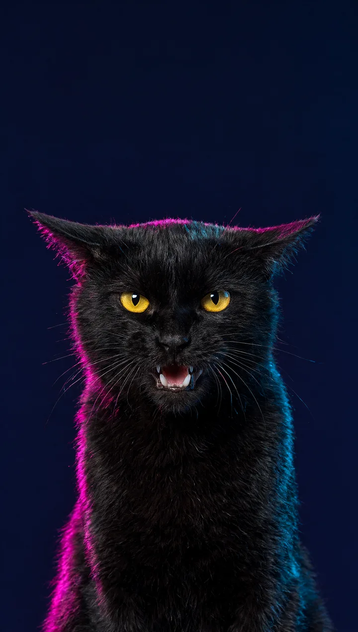 Black cat hissing