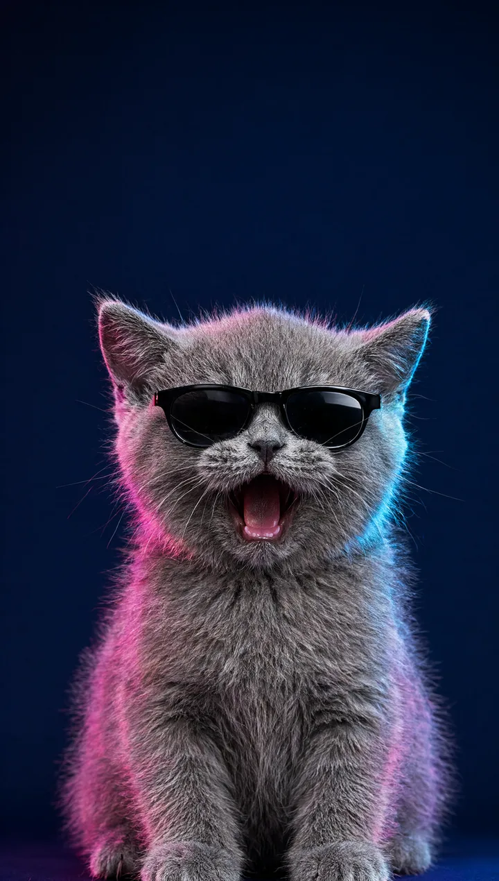 Grey kitten in sunglasses